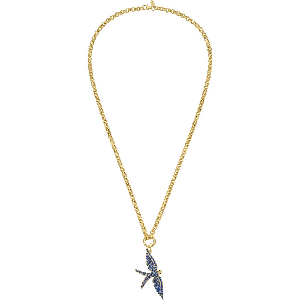 LIONHEART LIONHEART 14K GOLD WINGS OF LOVE SAPPHIRE SWALLOW CHARM ROLO NECKLACE