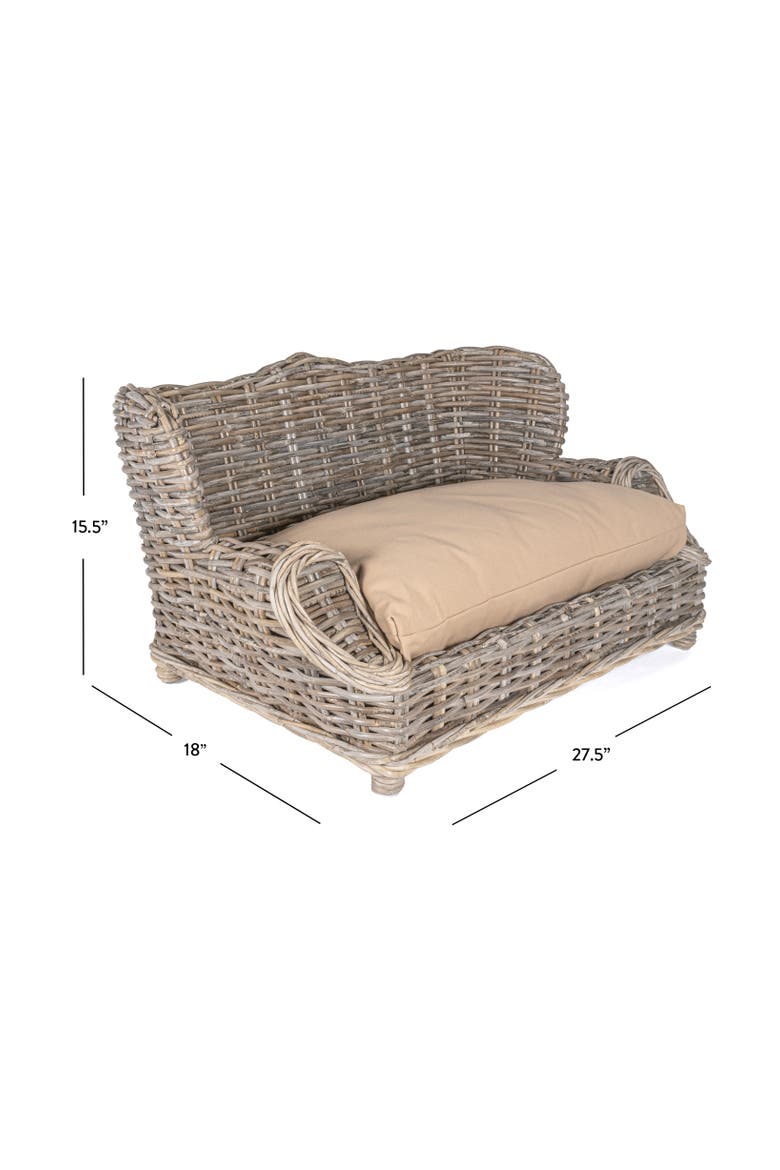 Mediterranean Handwoven Rattan Pet Daybed with Washable Cushion, Alternate, color, Kubu Gray