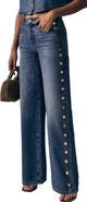 LE JEAN Alexa Studded Wide Leg Jeans