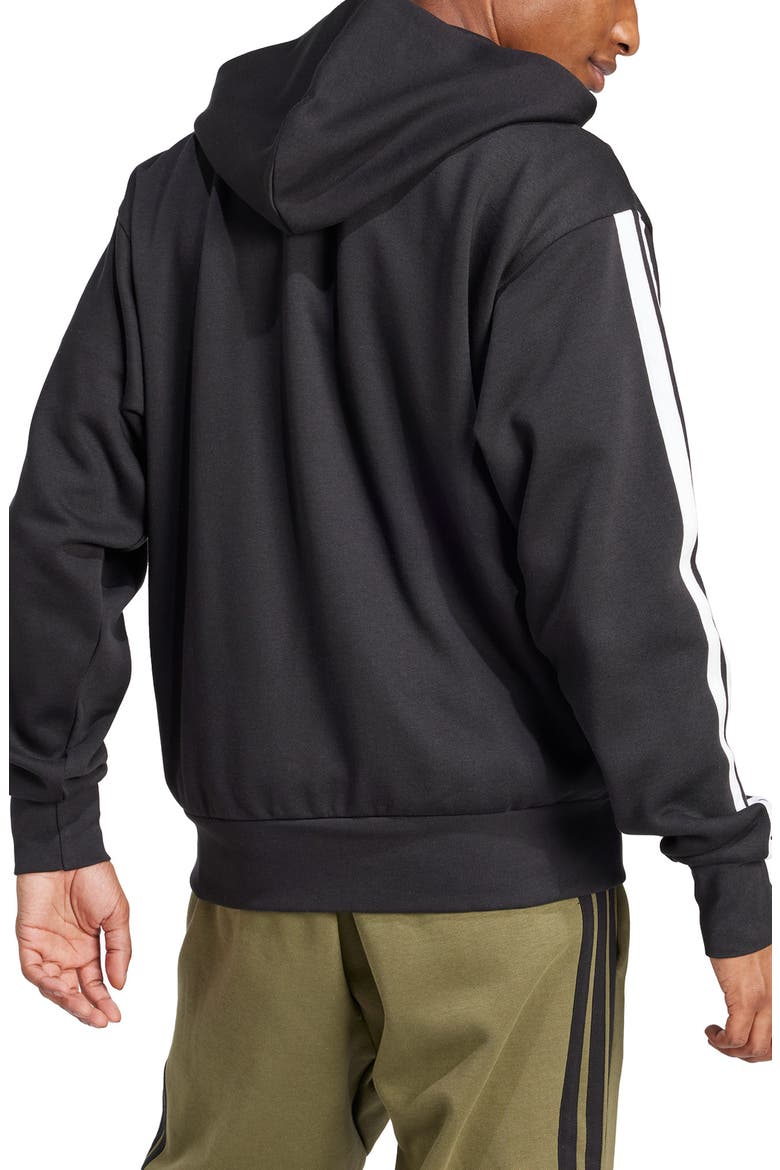 Essential 3-Stripes Fleece Hoodie, Alternate, color, BLACK/WHIT