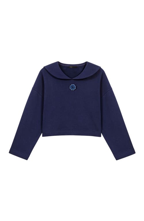 Maje Short Sweatshirt With Embroidery In Navy