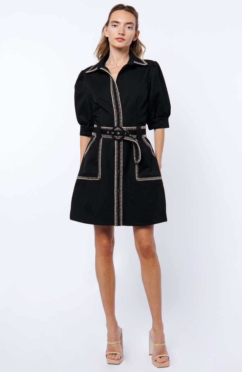 CIEBON Whipstitch Short Sleeve Shirtdress, Alternate, color, Black