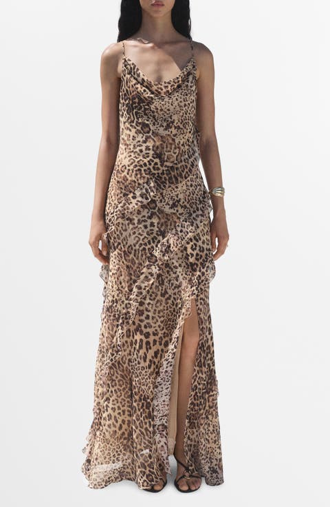 Animal Print Ruffle Slipdress