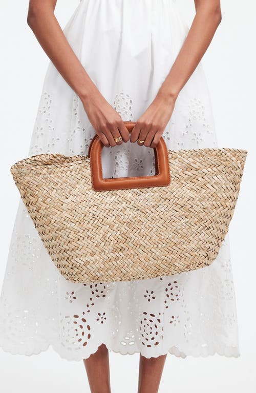Madewell The Large Handwoven Straw Crossbody Basket Tote In Saddle Brown Multi