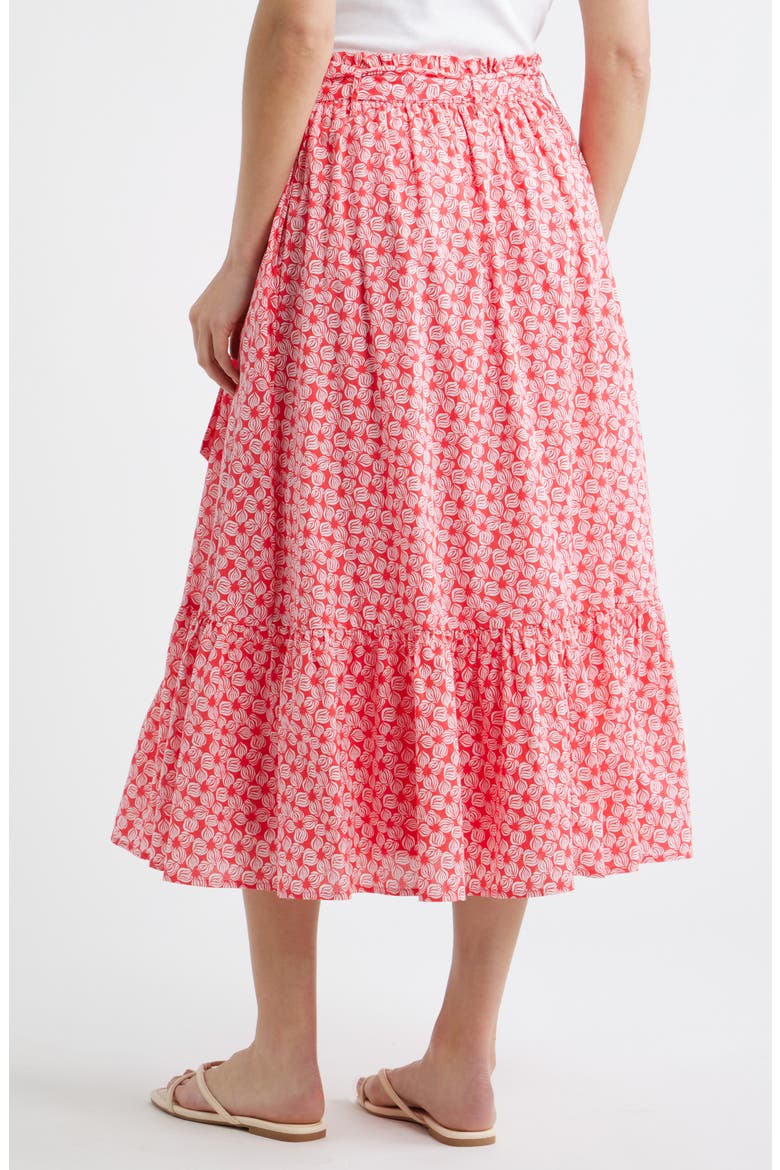 Tie Waist Tiered Midi Skirt, Alternate, color, RED GERANIUM- WHITE SEA GEO