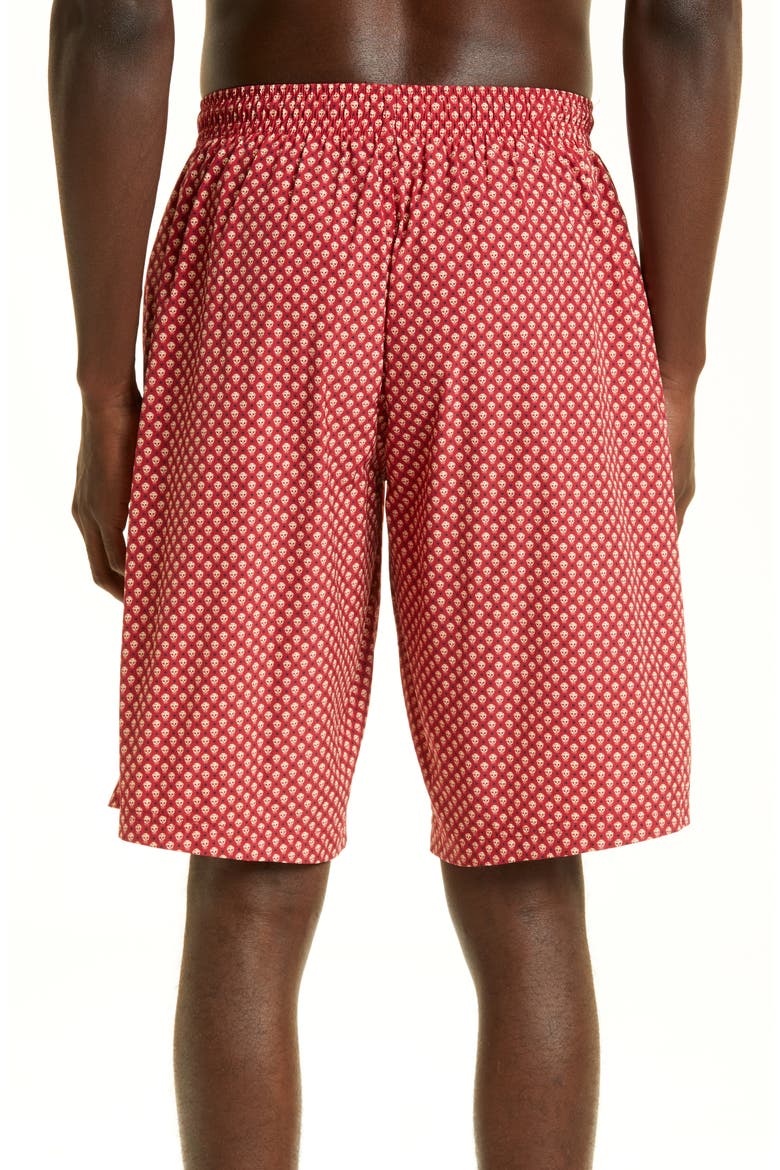 Men's Skull Long Swim Trunks, Alternate, color, BORDEAUX/ IVORY