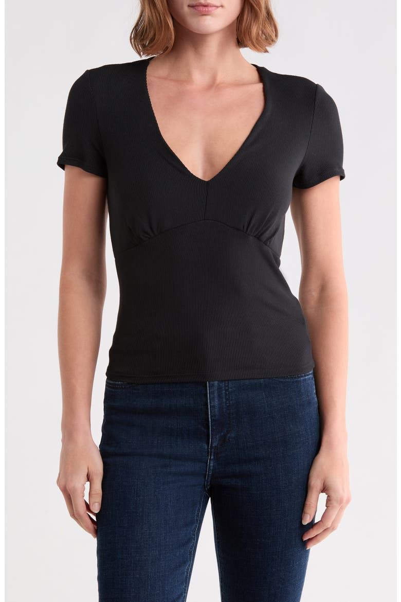 Nanette Ribbed V-Neck Tee, Main, color, BLACK