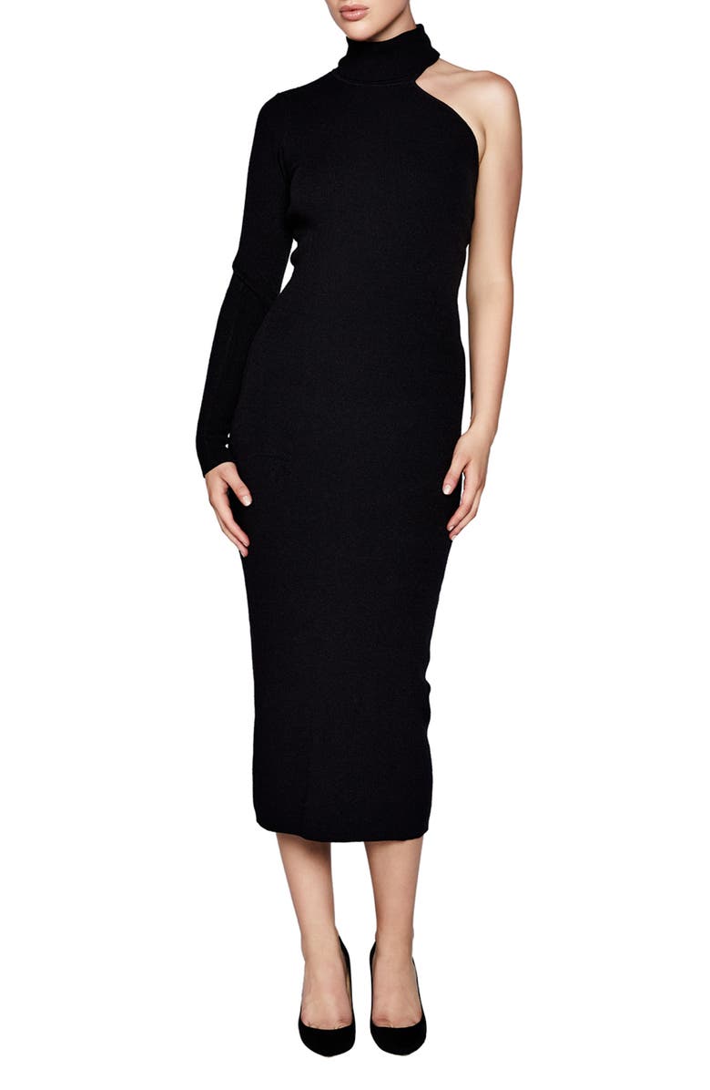 Bardot Asymmetric Single Long Sleeve Midi Dress, Main, color, 