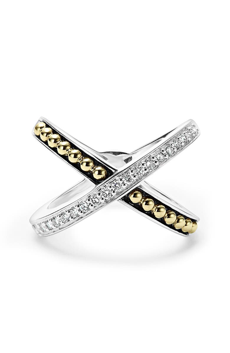 LAGOS KSL Diamond Pavé Crossover Ring, Alternate, color, Silver/ Gold/ Diamond