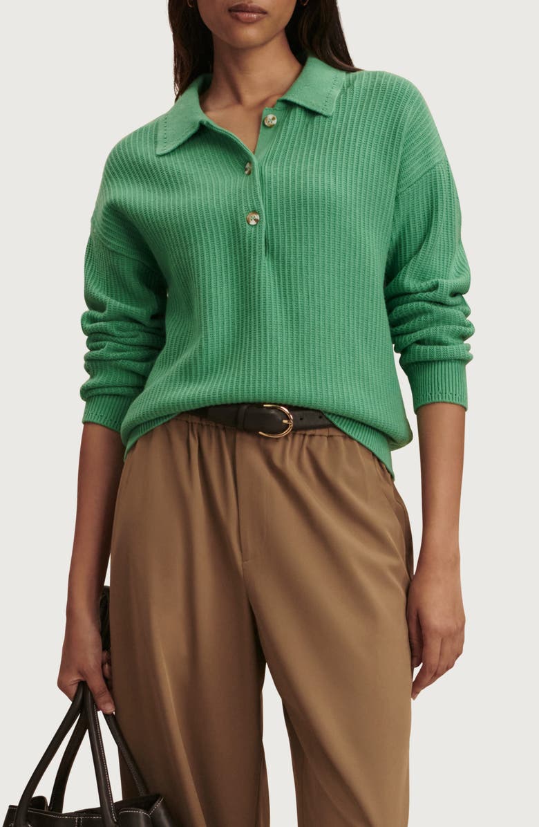 Varley Marlie Half Placket Knit Polo Sweater, Main, color, Green Spruce