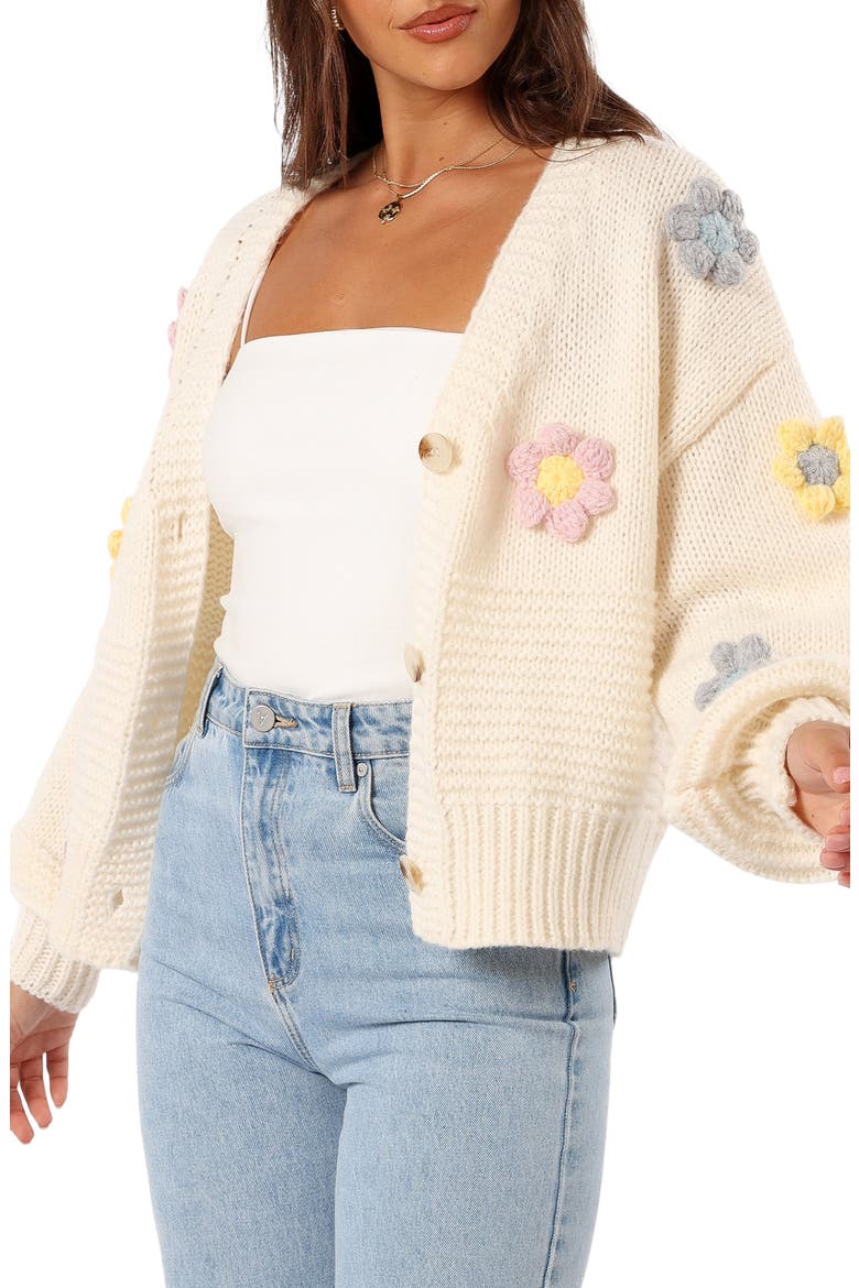 Sienna 3D Flower Cardigan, Alternate, color, CREAM