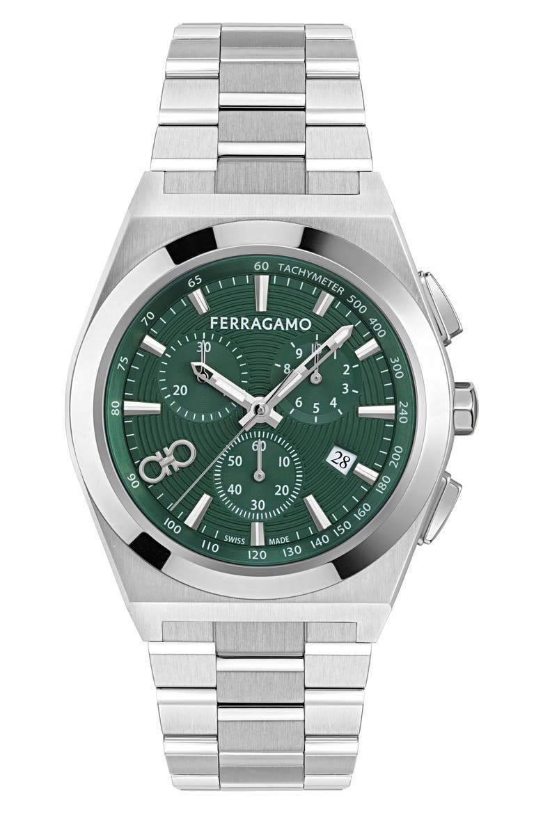 Vega Upper East Two-Tone Bracelet Chronograph Watch, 42mm, Main, color, STAINLESS STEEL GREEN