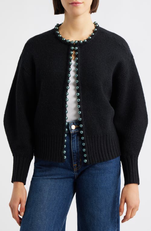 Wit & Wisdom Faux Pearl Trim Cardigan In Black