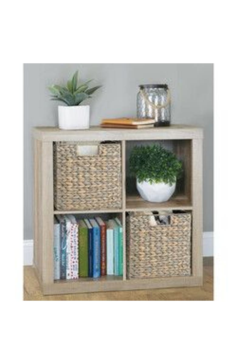 mDesign Hyacinth Woven Cube Bin Basket Organizer, Alternate, color, Gray Wash
