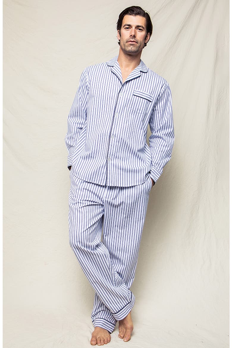 French Ticking Cotton Twill Pajamas, Alternate, color, NAVY