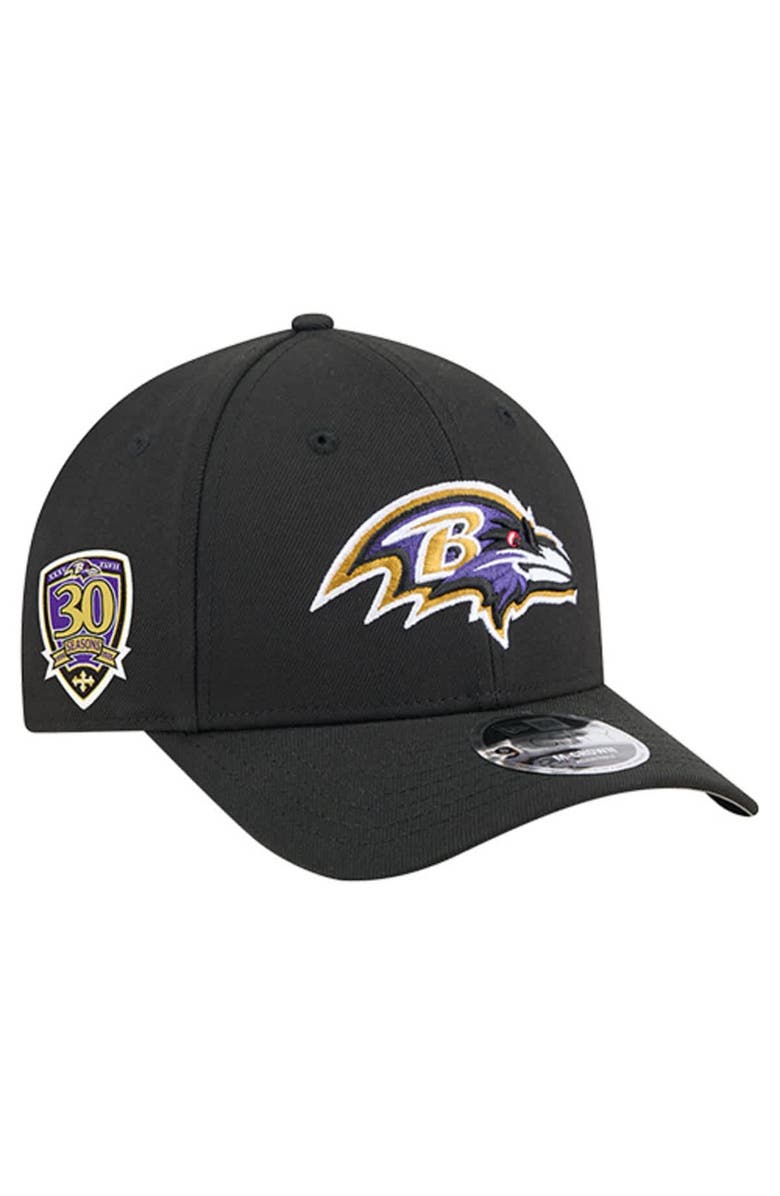 New Era Men
s New Era  Black Baltimore Ravens 30th Anniversary A-Frame 9FORTY Adjustable Hat, Main, color, Black