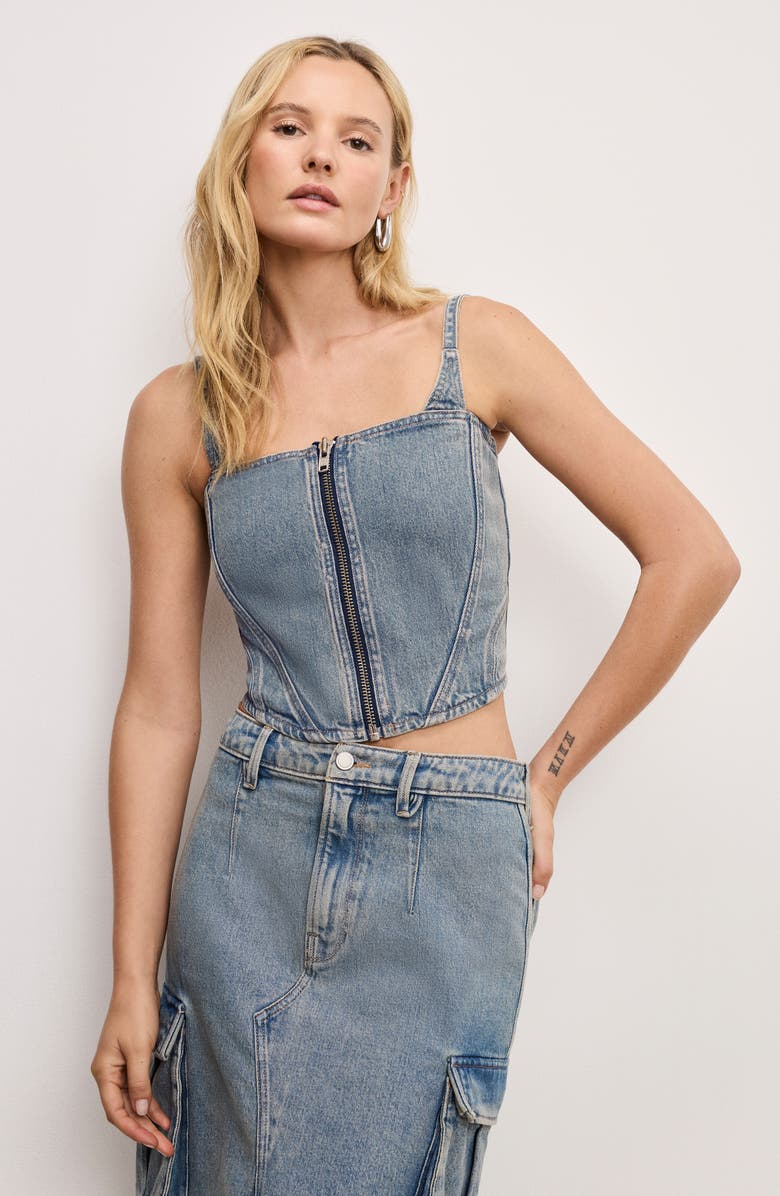 Good American Denim Bustier Crop Top, Alternate, color, Indigo762