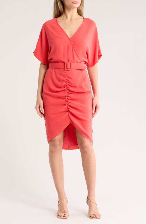 Zest Short Sleeve Belted Faux Wrap Dress