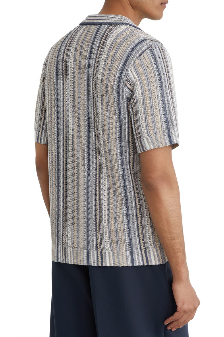 Caden Striped Button-Up Camp Shirt, Alternate, color, BLUE/ CAMEL