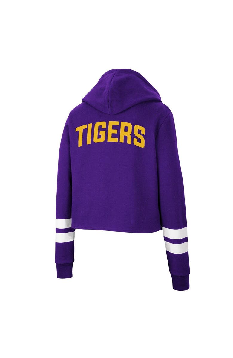 COLOSSEUM Women's Colosseum Purple LSU Tigers Throwback Stripe Cropped Pullover Hoodie, Alternate, color, 