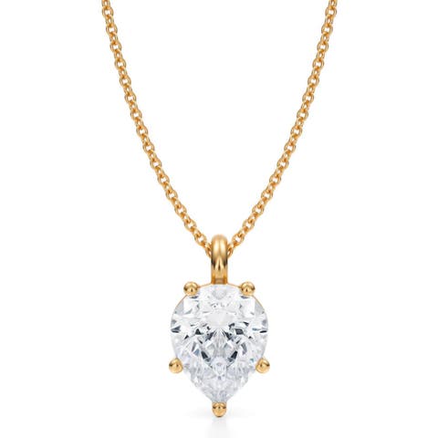 Pear Solitaire Lab Diamond Pendant Necklace 14K 2.50ct