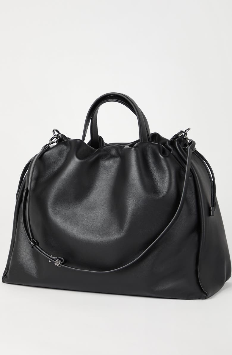 Brunello Cucinelli Soft leather large bucket bag with monili, Alternate, color,