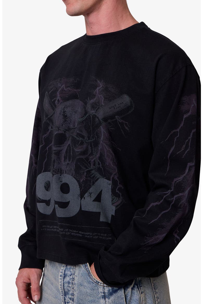Crossbones Oversize Long Sleeve Cotton Graphic T-Shirt, Alternate, color, WASHED BLACK