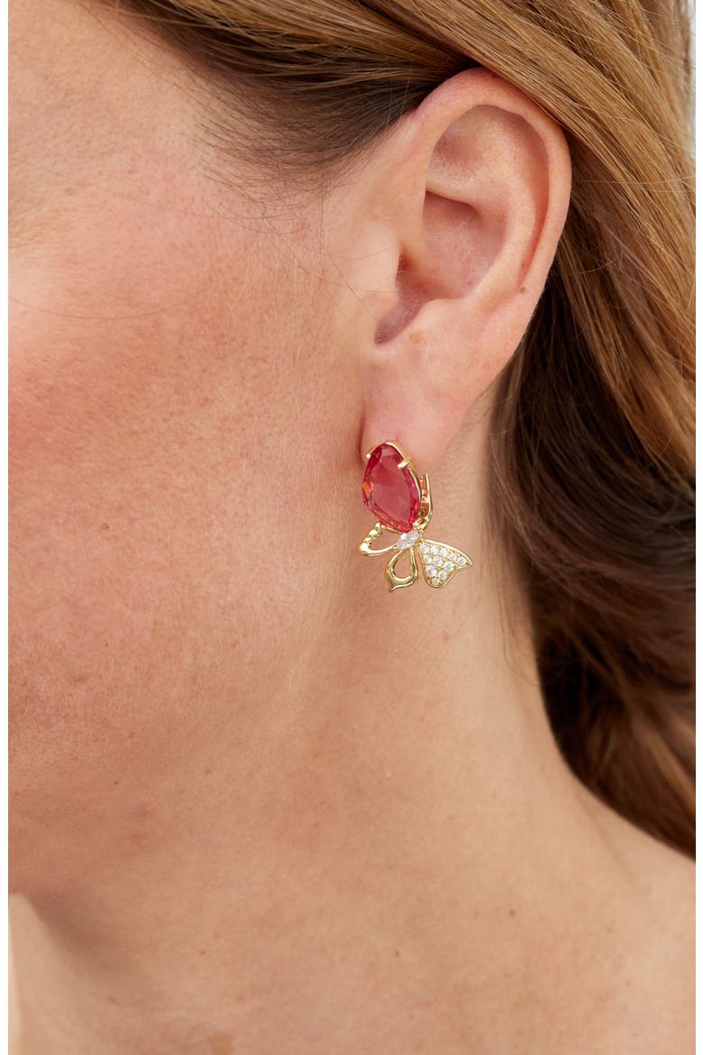 Carved Stone Butterfly Drop Earrings, Alternate, color, YELLOW GOLD