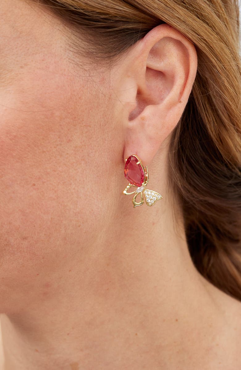 SAVVY CIE JEWELS Carved Stone Butterfly Drop Earrings, Alternate, color, Yellow Gold