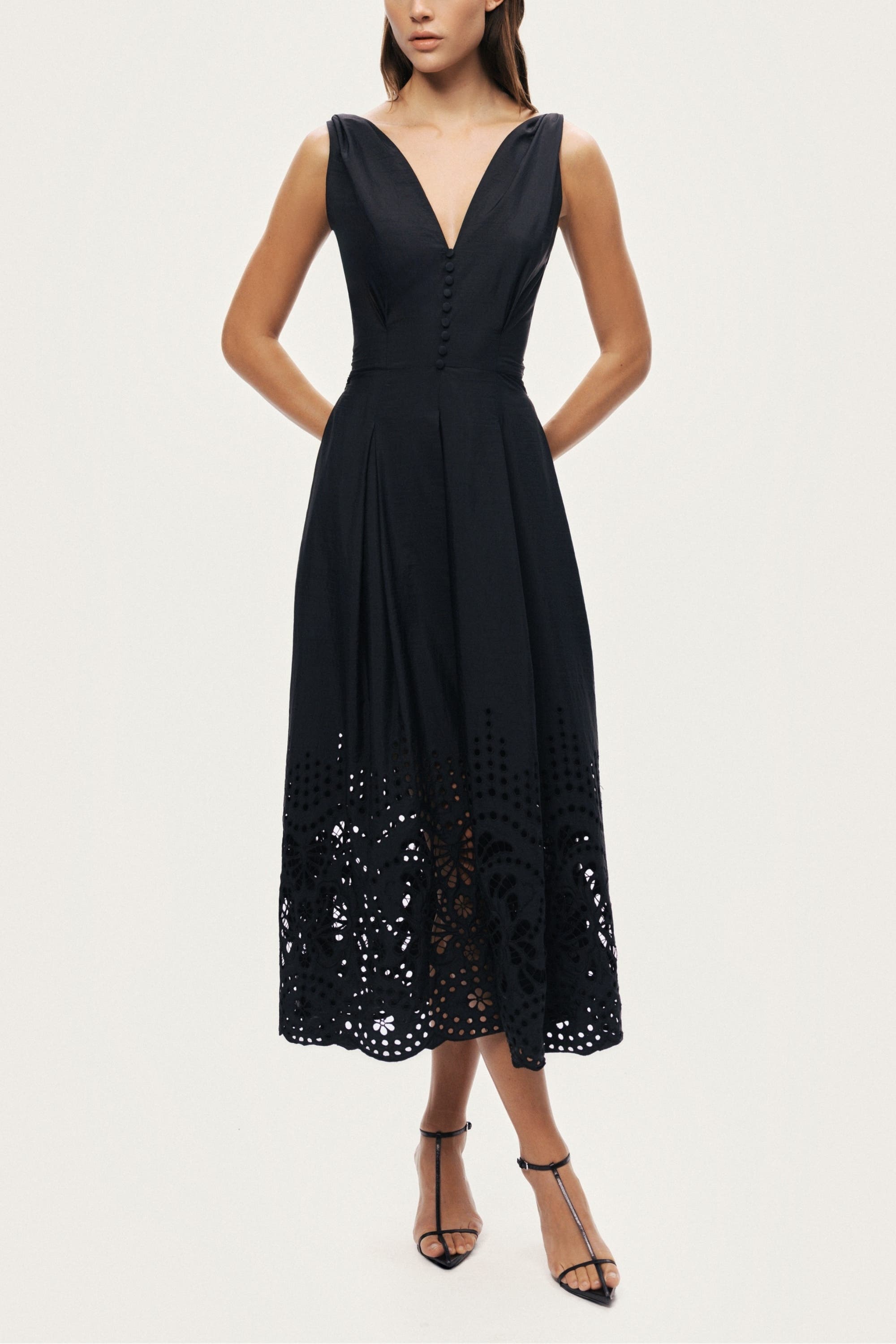 Nocturne Sleeveless Embroidered Midi Dress In Black