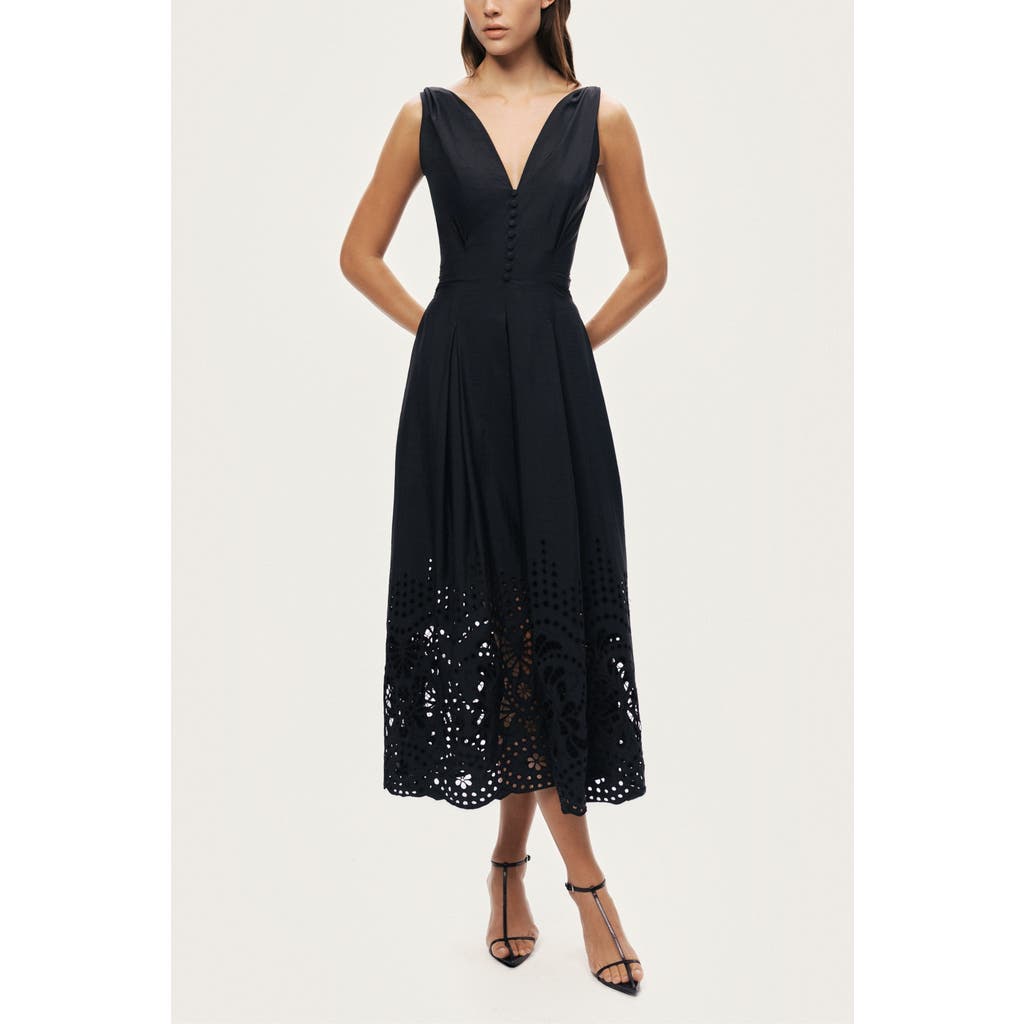 Nocturne Sleeveless Embroidered Midi Dress In Black