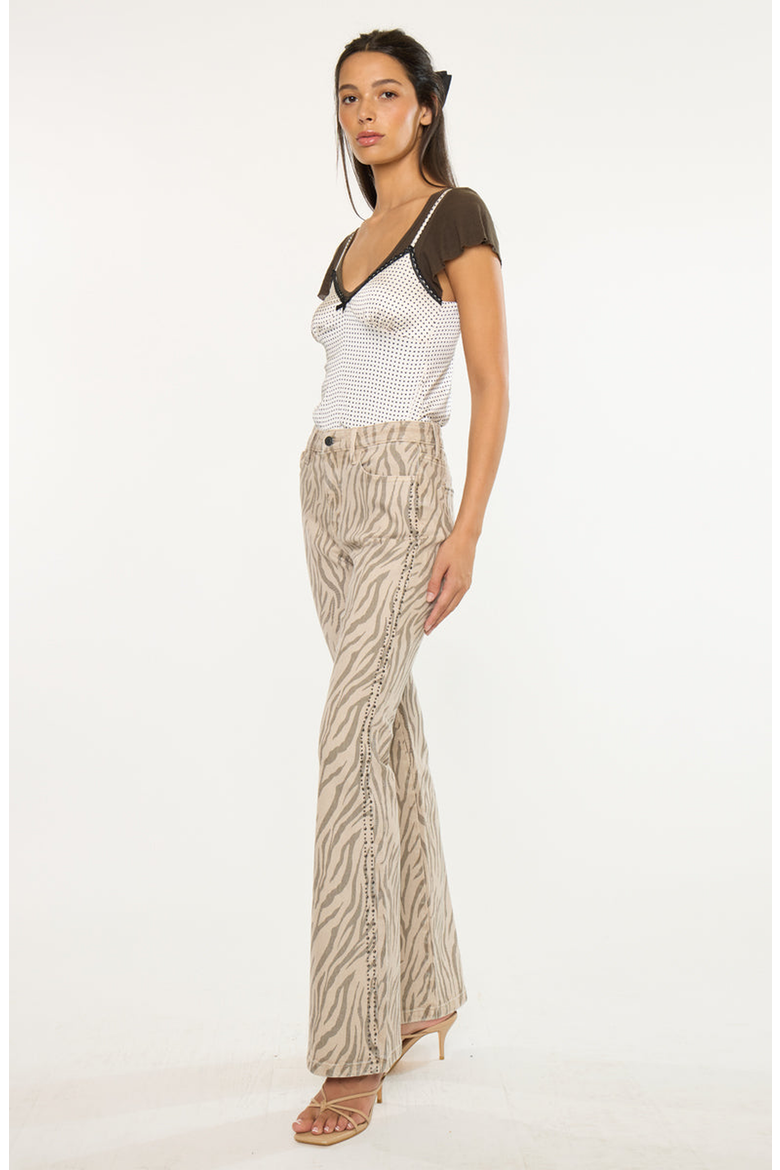 Zellie High Rise Flare Jeans, Alternate, color, Beige Zebra Print