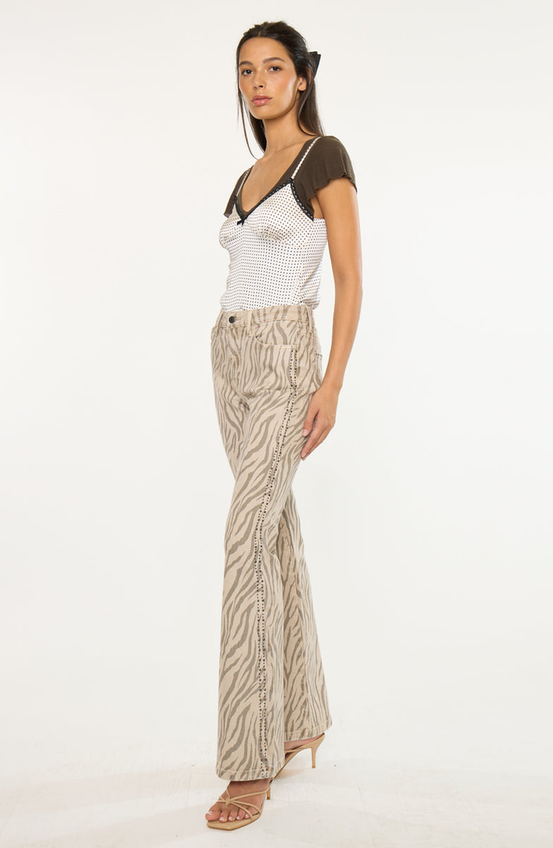 KanCan Zellie High Rise Flare Jeans, Alternate, color, Beige Zebra Print