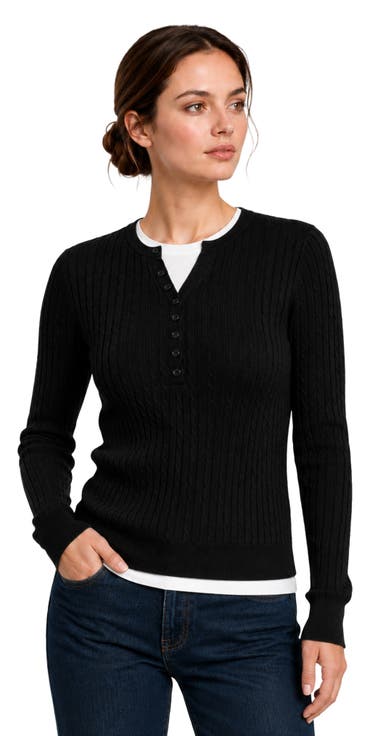 Wool Blend Cable Knit Layered Look Pullover Top