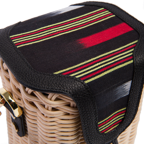 Kai & Vrosi K'ai & Vrosi Leather & Woven Straw Crossbody Bag In Black