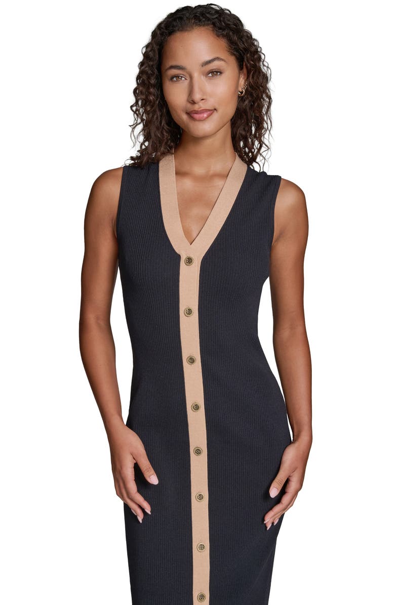 KARL LAGERFELD PARIS Sleeveless Rib Midi Sweater Dress, Alternate, color, Midnight Navy/ Cartouche