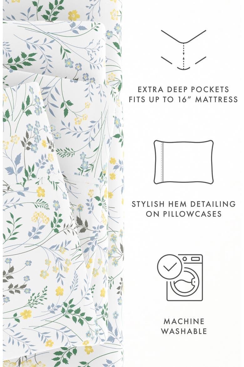 Premium Ultra Soft Wildflower Pattern 4-Piece Bed Sheets Set, Alternate, color, LIGHT BLUE