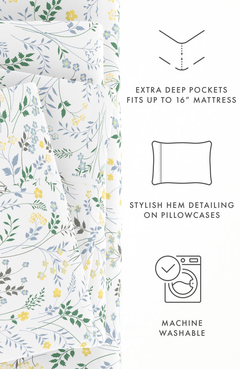 HOMESPUN Premium Ultra Soft Wildflower Pattern 4-Piece Bed Sheets Set, Alternate, color, Light Blue