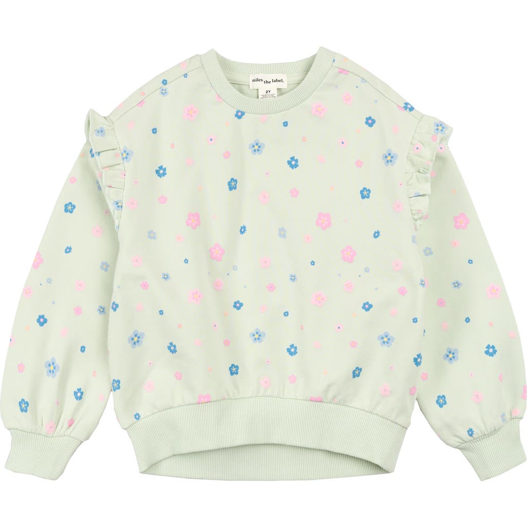 Miles The Label Kids' Floral Print Ruffle French Terry Sweatshirt In Neutral