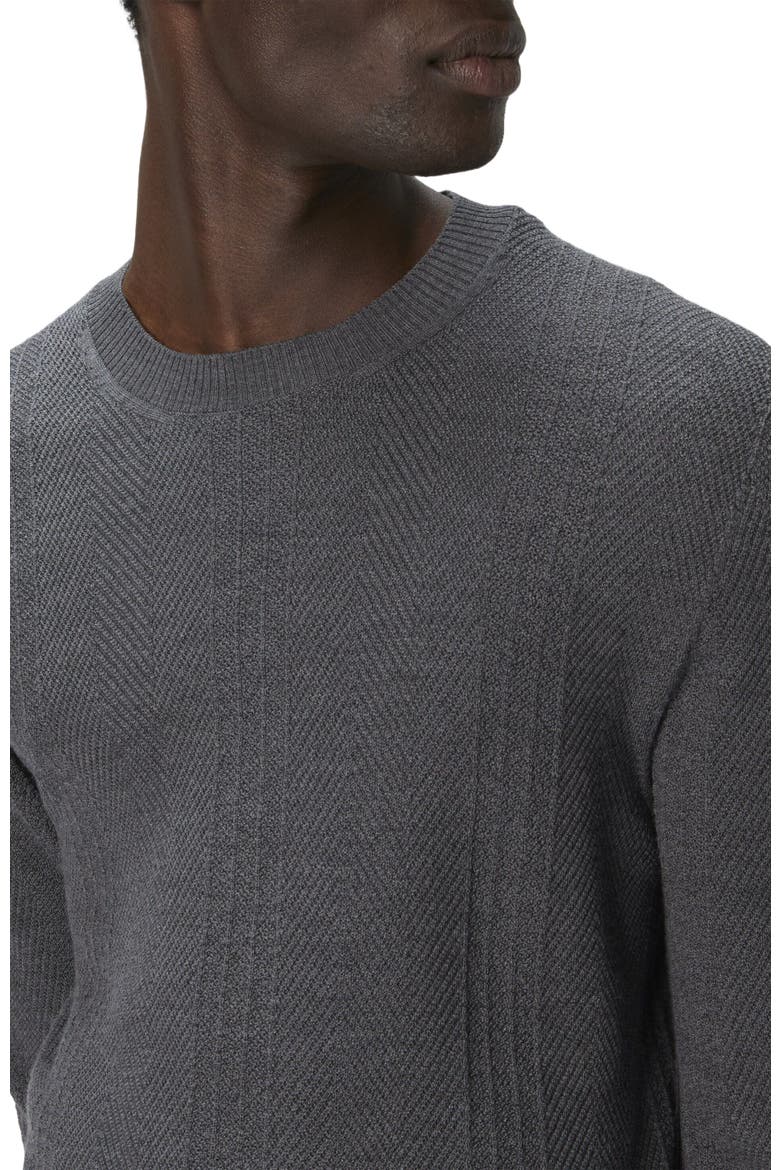 Crew Neck Sweater In Wool With Chevron Pattern, Alternate, color, Grey