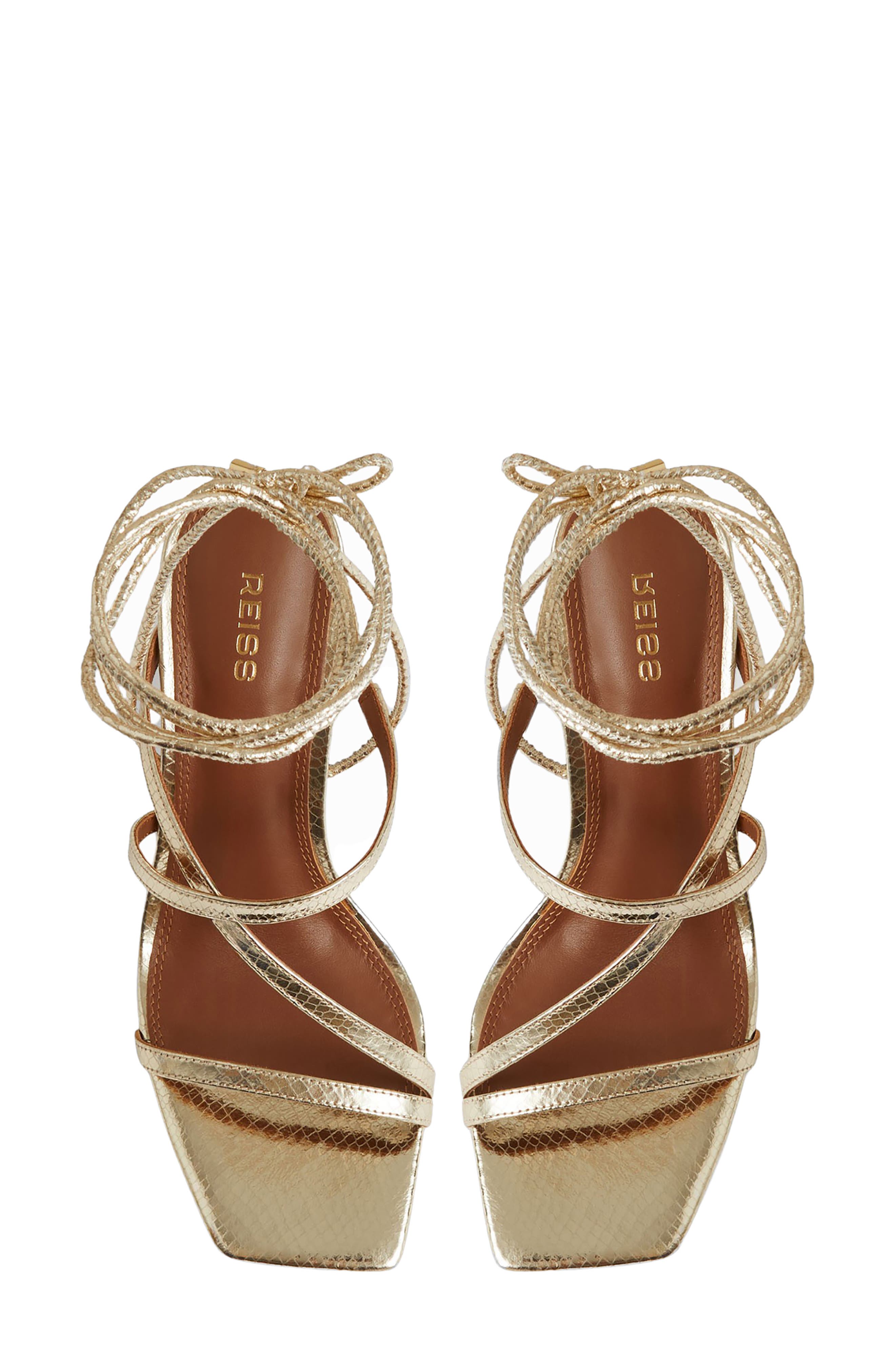 Reiss Rebecca Ankle Wrap Sandal, Alternate, color, Gold