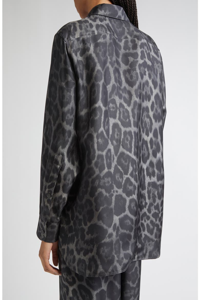 Leopard Print Silk Button-Up Shirt, Alternate, color, ASH GREY