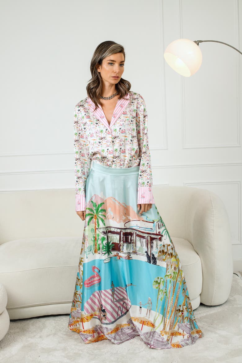 Maxi Skirt - "Pink Flamingo Club", Alternate, color, Pink Flamingo