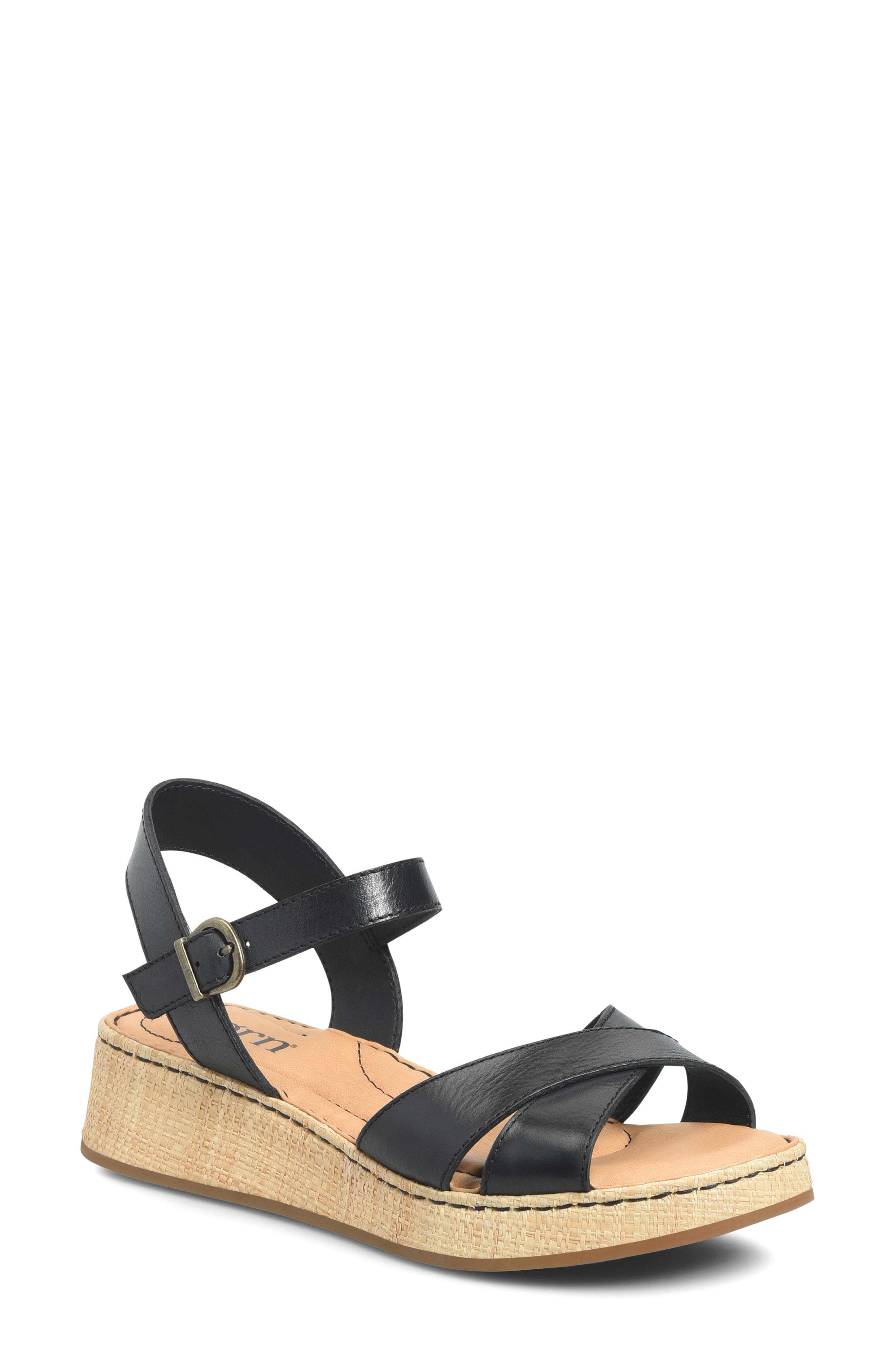 Børn Cannes Platform Wedge Sandal, Main, color, Black Leather