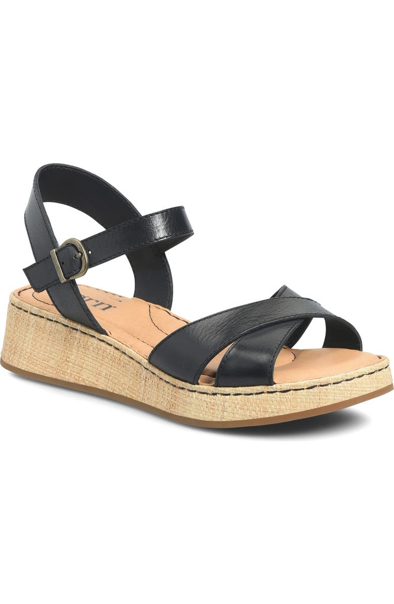Børn Cannes Platform Wedge Sandal, Main, color, Black Leather