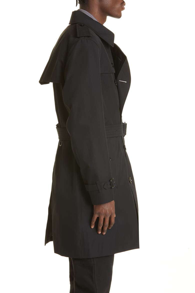 The Kensington Mid Cotton Gabardine Trench Coat, Alternate, color, BLACK