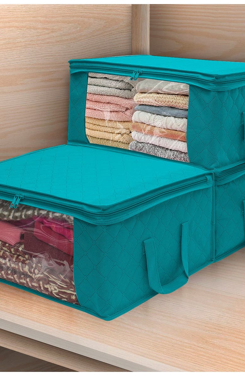 SORBUS Foldable  Large Clear Window & Carry Handles Storage Bag Organizer - Pack of 3 - Aqua, Alternate, color, 