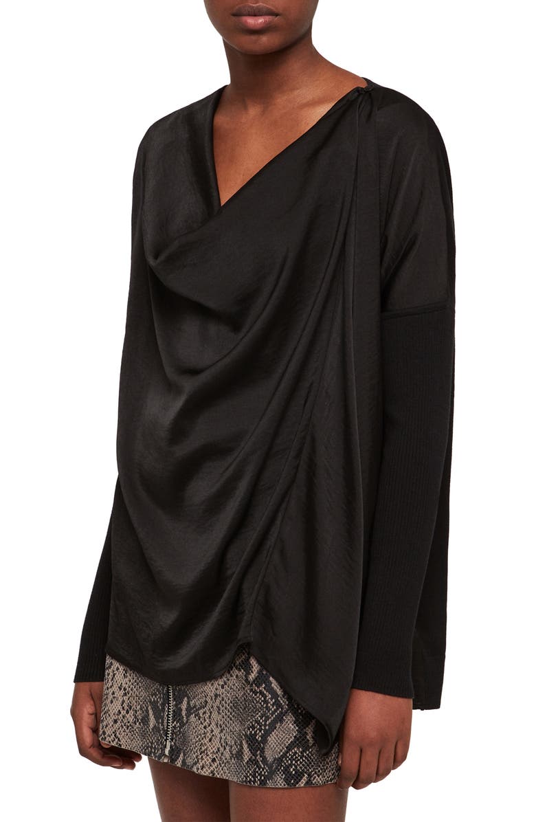 AllSaints Erma Cowl Neck Blouse, Main, color, 