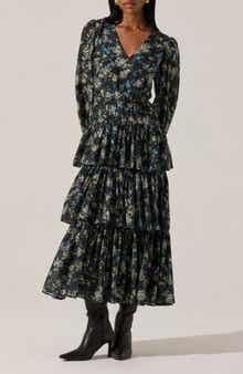 ASTR the Label Franchesca Floral Long Sleeve Tiered Cotton Blend Dress
