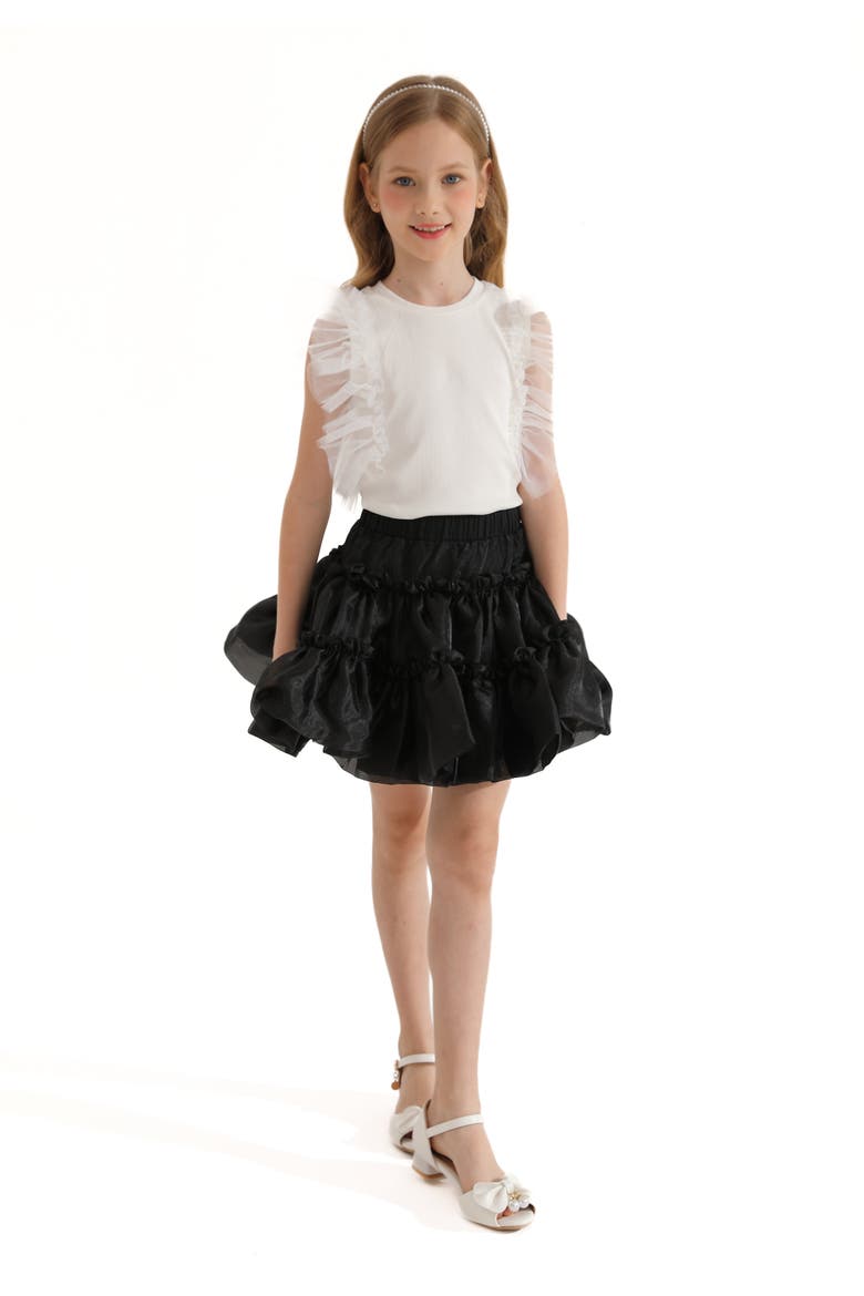 Frilled Satin Skort, Alternate, color, Black